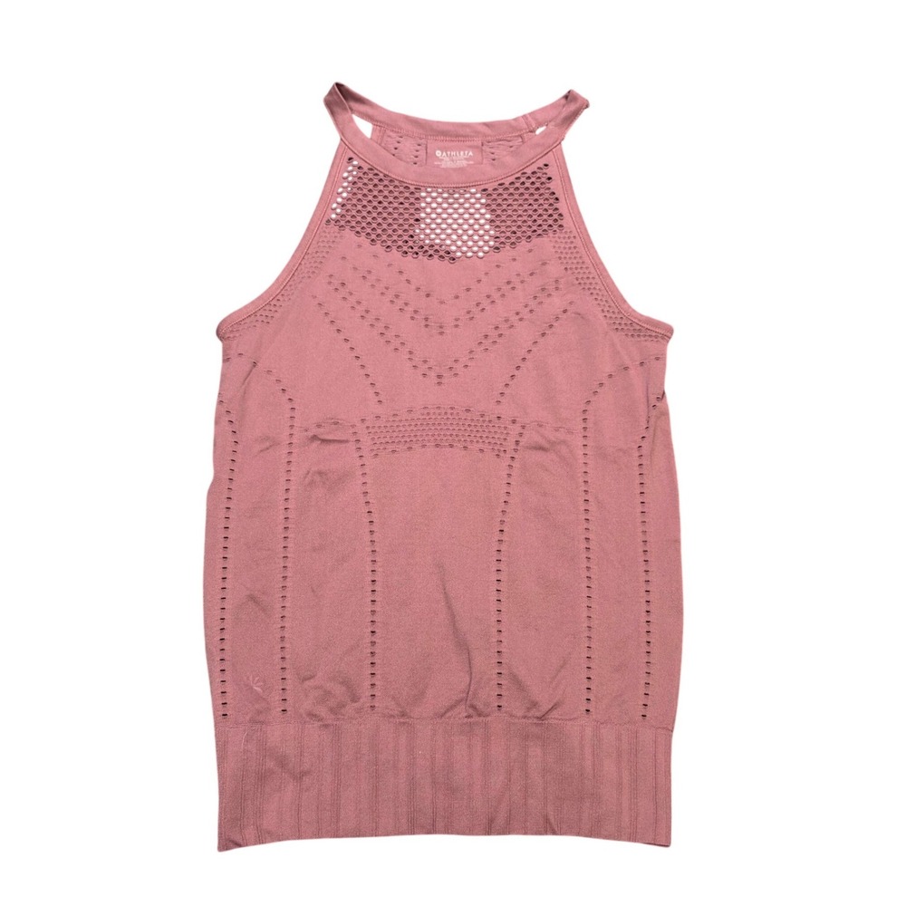 Athleta In Motion High Neck Tank Top Women's Size Small Mauve Pink Seamless Mesh